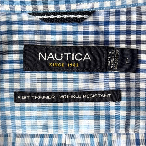 Nautica Men's Short Sleeve Blue Checkered Shirt, Size Large - Picture 3 of 5